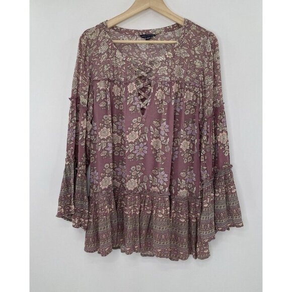 American Eagle Floral Mixed Print Boho Peasant Flowy Blouse Sz S Hippie, Relaxed - Picture 1 of 12